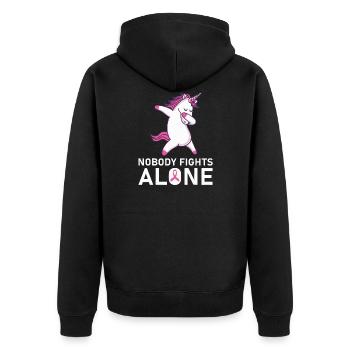 Niemand kämpft allein mit Brustkrebsbewusstsein - Unisex Premium Bio Zip Hoodie - Schwarz - Hinten - Nico (187cm)
