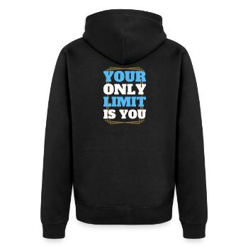 Limit Fitness Gym Motivation - Unisex Premium Bio Zip Hoodie - Schwarz - Hinten - Nico (187cm)