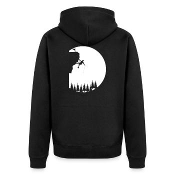 Bouldern Klettern Climbing - Unisex Premium Bio Zip Hoodie - Schwarz - Hinten - Nico (187cm)