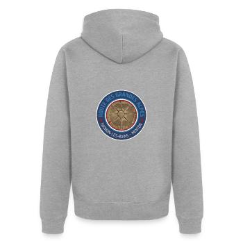 Route des Grandes Alpes | Rosette - Veste à capuche bio Premium Unisexe - gris chiné - Dos - Nico (187cm)