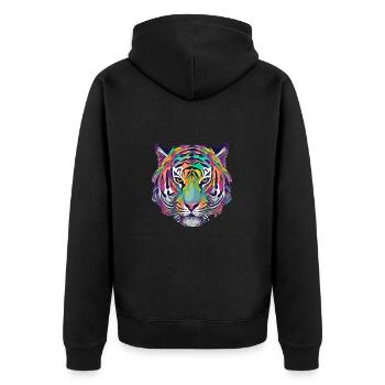 Tiger Kopf Graphic Tee Illustration Art Comic - Unisex Premium Bio Zip Hoodie - Schwarz - Hinten - Nico (187cm)
