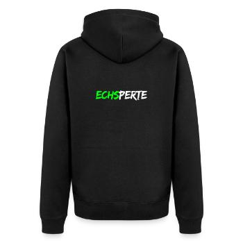Echsperte - expert, funny pun - Unisex Premium Organic Zip Hoodie - black - Back - Nico (187cm)