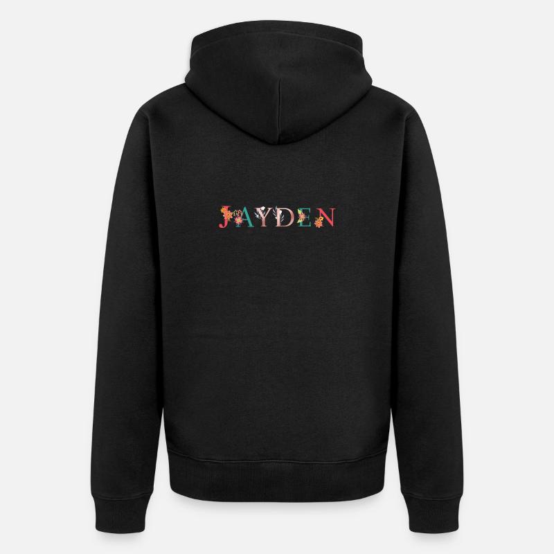 JAYDEN Namenskunst mit gestickten Blumen - Unisex Premium Bio Zip Hoodie - Schwarz