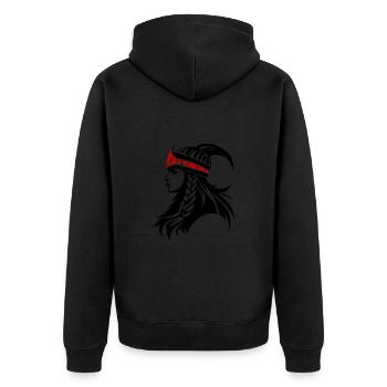 Wikinger Kriegerin Walküre Symbol - Unisex Premium Bio Zip Hoodie - Schwarz - Hinten - Nico (187cm)