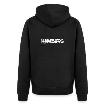 Hamburg - Hansestadt - Alster - Elbe - Hafen - Unisex Premium Bio Zip Hoodie - Schwarz - Hinten - Nico (187cm)