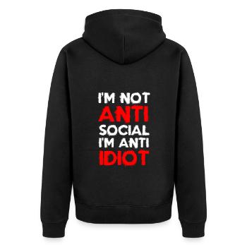 Idiots Office Provocation - Unisex Premium Organic Zip Hoodie - black - Back - Nico (187cm)