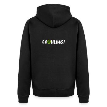 Frühling Saison Camping coole Quotes Comic Gesicht - Unisex Premium Bio Zip Hoodie - Schwarz - Hinten - Nico (187cm)