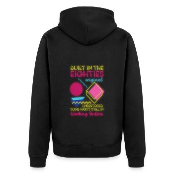 80er Old School Mottoparty Achtziger - Unisex Premium Bio Zip Hoodie - Schwarz - Hinten - Nico (187cm)