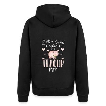 Teacup Pig Piggy Breeder - Unisex Premium Organic Zip Hoodie - black - Back - Nico (187cm)