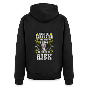 Bildhauer Steinstaub Steinmetz Zunftwappen - Unisex Premium Bio Zip Hoodie - Schwarz - Hinten - Nico (187cm)