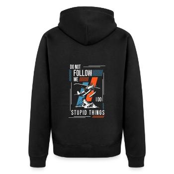 Fallschirm Skydive Sport Base Jump - Unisex Premium Bio Zip Hoodie - Schwarz - Hinten - Nico (187cm)