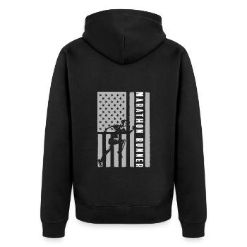 Läufer Fitness Jogging Wettbewerb - Unisex Premium Bio Zip Hoodie - Schwarz - Hinten - Nico (187cm)