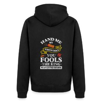 Pyrotechnik Knallen Pyroshow Eventshow - Unisex Premium Bio Zip Hoodie - Schwarz - Hinten - Nico (187cm)