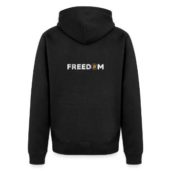 The Evolution of Money - Bitcoin Shirt Crypto - Unisex Premium Bio Zip Hoodie - Schwarz - Hinten - Nico (187cm)