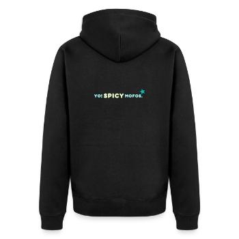 Yo! Spicy Mofos. | Retro Streetwear Statement - Unisex Premium Bio Zip Hoodie - Schwarz - Hinten - Nico (187cm)