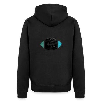 rugby rugbyball für echte rugbyspieler - Unisex Premium Bio Zip Hoodie - Schwarz - Hinten - Nico (187cm)