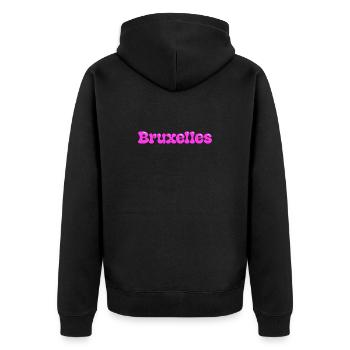 Brüssel in leuchtend pinken Blasen - Unisex Premium Bio Zip Hoodie - Schwarz - Hinten - Nico (187cm)