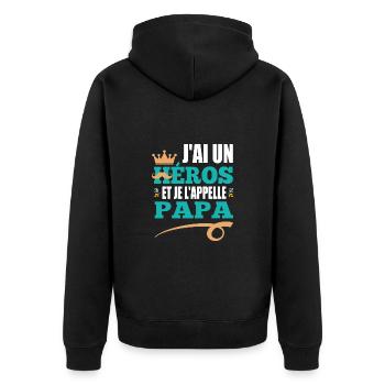 J'ai un héros et je l'appelle papa t-shirt - Veste à capuche bio Premium Unisexe - noir - Dos - Nico (187cm)