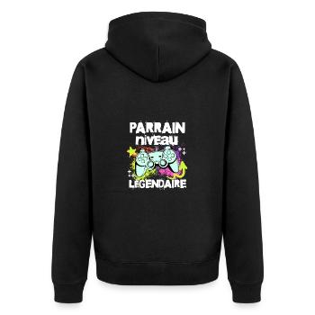 Parrain niveau légendaire t-shirt gamer cadeau - Veste à capuche bio Premium Unisexe - noir - Dos - Nico (187cm)