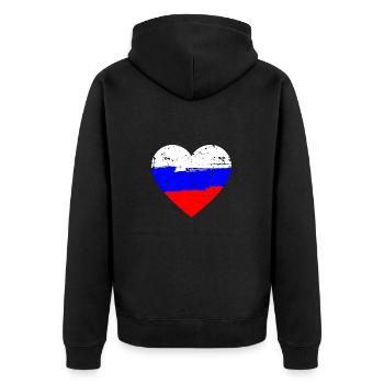 Russland Herz Flagge - Unisex Premium Bio Zip Hoodie - Schwarz - Hinten - Nico (187cm)