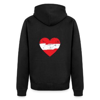 Österreich Herz Flagge - Unisex Premium Bio Zip Hoodie - Schwarz - Hinten - Nico (187cm)