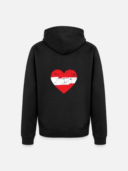 Austria Heart Flag - Unisex Premium Organic Zip Hoodie - black