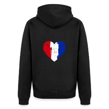 Frankreich Herz Flagge - Unisex Premium Bio Zip Hoodie - Schwarz - Hinten - Nico (187cm)