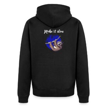sloth make it slow Faultier langsam Nerd pc chill - Unisex Premium Bio Zip Hoodie - Schwarz - Hinten - Nico (187cm)