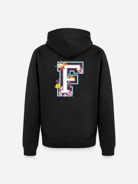 Letter F in varsity style - Unisex Premium Organic Zip Hoodie - black