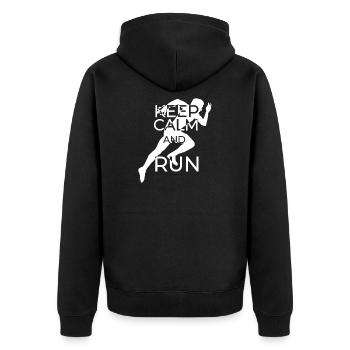 Running Motif with Quote - Unisex Premium Organic Zip Hoodie - black - Back - Nico (187cm)