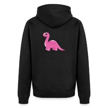 Pinkes Dino Cartoon Kuscheldino - Unisex Premium Bio Zip Hoodie - Schwarz - Hinten - Nico (187cm)