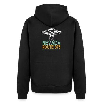 UFO - Nevada Route 375 - Unisex Premium Bio Zip Hoodie - Schwarz - Hinten - Nico (187cm)