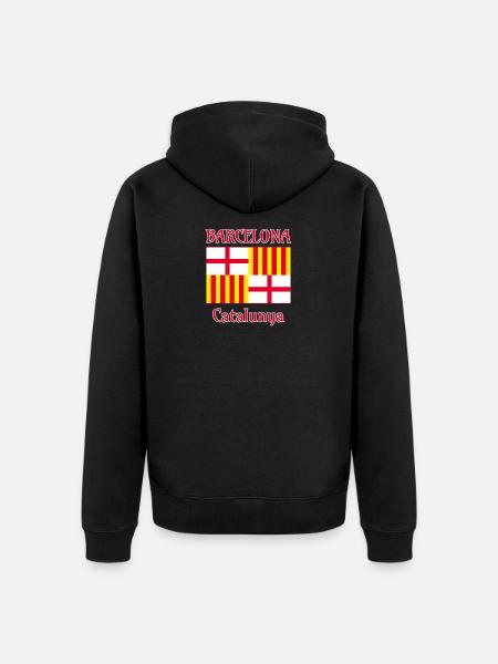 Drapeau de Barcelone en rouge, blanc et jaune - Veste à capuche bio Premium Unisexe - noir