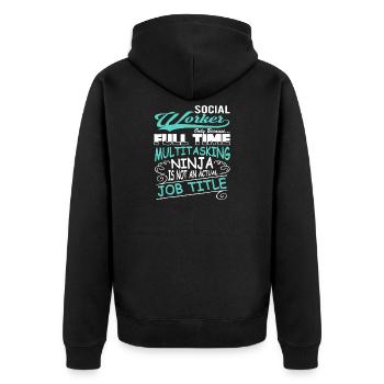 Social Worker Berufsbezeichnung Shirt - Unisex Premium Bio Zip Hoodie - Schwarz - Hinten - Nico (187cm)