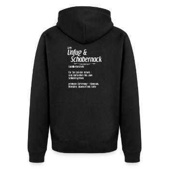 Unfug und Schabernack - Unisex Premium Bio Zip Hoodie - Schwarz - Hinten - Nico (187cm)
