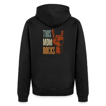 This Mom Rocks Rock n Roll Heavy Metal Geschenk - Unisex Premium Bio Zip Hoodie - Schwarz - Hinten - Nico (187cm)