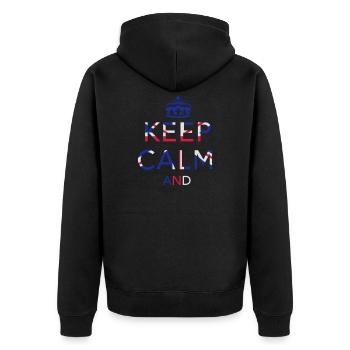 Keep calm... Union Jack - Unisex Premium Bio Zip Hoodie - Schwarz - Hinten - Nico (187cm)
