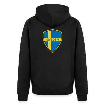 Schweden Wappen / Geschenk Skandinavien - Unisex Premium Bio Zip Hoodie - Schwarz - Hinten - Nico (187cm)