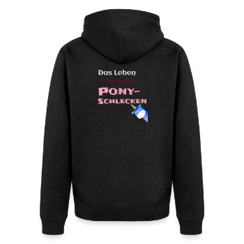 Das Leben ist kein Ponyschlecken pink - Unisex Premium Bio Zip Hoodie - Schwarz - Hinten - Nico (187cm)
