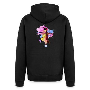 Kosmischer Pinguin Aquarell - Unisex Premium Bio Zip Hoodie - Schwarz - Hinten - Nico (187cm)