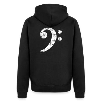 Bassschlüssel (Vintage Weiß) Bassist Bass Basser - Unisex Premium Bio Zip Hoodie - Schwarz - Hinten - Nico (187cm)