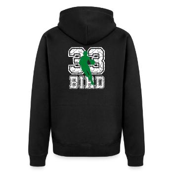 Bird 33 Retro Basketball Streetwear T Shirt - Unisex Premium Bio Zip Hoodie - Schwarz - Hinten - Nico (187cm)