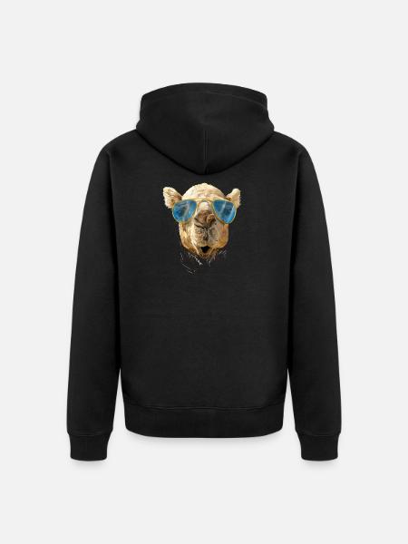 Camel with sunglasses - Veste à capuche bio Premium Unisexe - noir