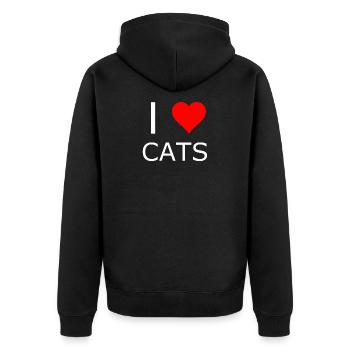 Ich liebe Katzen Herz-Logo - Unisex Premium Bio Zip Hoodie - Schwarz - Hinten - Nico (187cm)