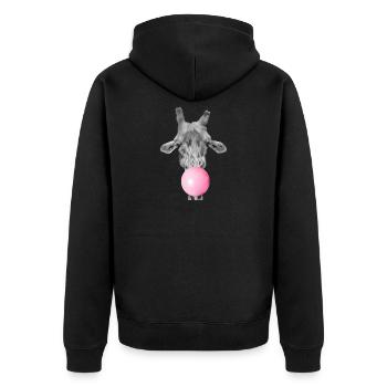 Giraffe With Pink Bubblegum - Funny Animal Face - Unisex Premium Organic Zip Hoodie - black - Back - Nico (187cm)