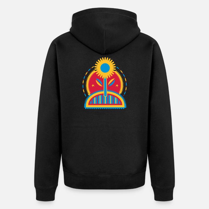 große leuchtende Sonnenblume im Blumenbeet - Unisex Premium Bio Zip Hoodie - Schwarz
