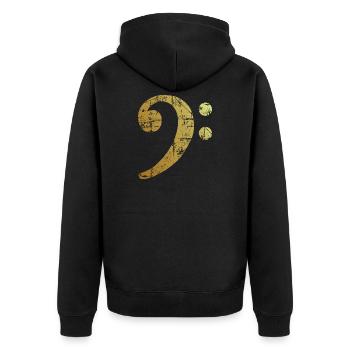 Bassschlüssel (Vintage Goldgelb) Bassisten Bass - Unisex Premium Bio Zip Hoodie - Schwarz - Hinten - Nico (187cm)