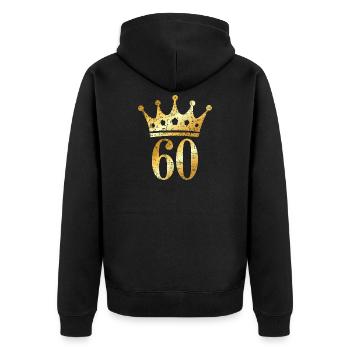 60. Geburtstag Geschenk mit Krone (Goldgelb) - Unisex Premium Bio Zip Hoodie - Schwarz - Hinten - Nico (187cm)
