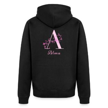 ALMA Namensshirt Blumen Buchstabe Damen - Unisex Premium Bio Zip Hoodie - Schwarz - Hinten - Nico (187cm)