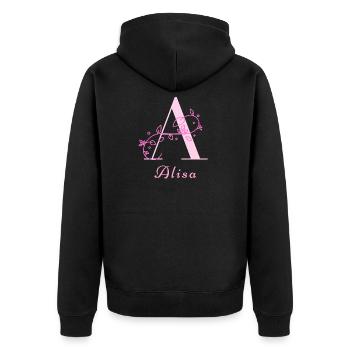 ALISA Namensshirt Blumen Buchstabe Damen - Unisex Premium Bio Zip Hoodie - Schwarz - Hinten - Nico (187cm)